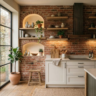 Exposed Brick Wall Alcoves for Rustic Interior Design