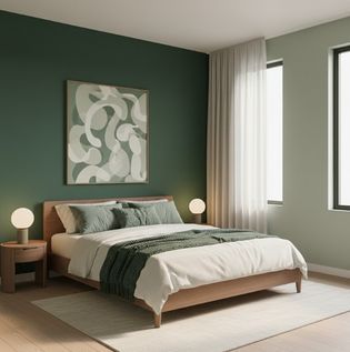Bedroom Wall Design Using One Colour in Two Shades
