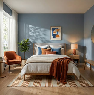 Vibrant Orange and Blue Bedroom Design