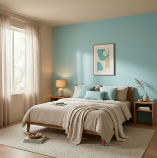 Fresh Turquoise and Beige Bedroom Design