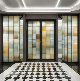 Chequered Glass Teak Wood Main Door - Asian Paints