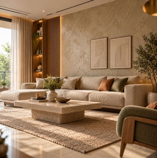Contemporary Living Room Wall Texture Finishes and Feature Wall Setup