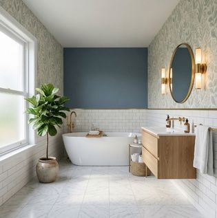 Combining Wallpaper with Tiles for a Balanced Bathroom
