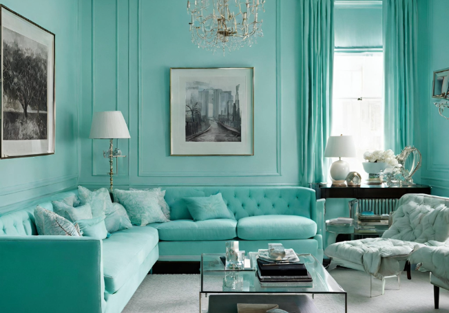 Tiffany blue colour combination for living room - Asian Paints