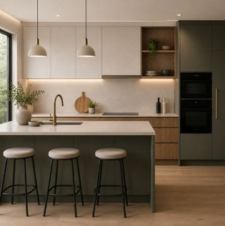 Layered Kitchen Cabinet Colours and Materials