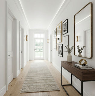 White Corridor Design with Decorative Elements