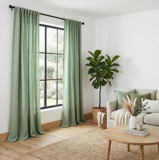 Green Curtains with White Walls for Fresh Interiors