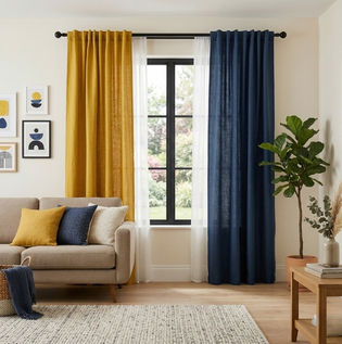 Yellow and Blue Curtain Colour Combination