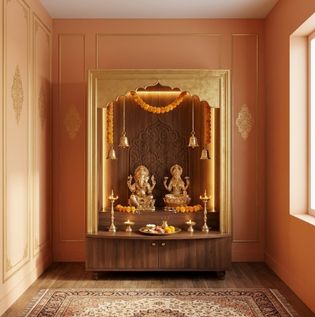 Orange and Gold Combination for Pooja Room