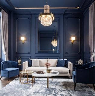 Deep Blue Walls with Matching Trim for Bold Continuity