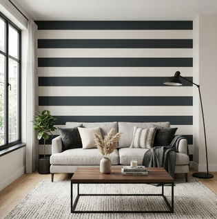 Bold Striped Wall Design for Living Room