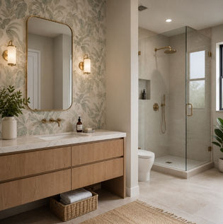 Vinyl Wallpaper Accent in Dry Bathroom Zone