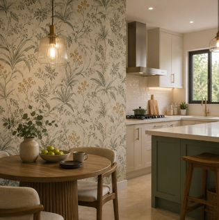 Moisture-Resistant Vinyl Wallpaper in Kitchen Dining Area