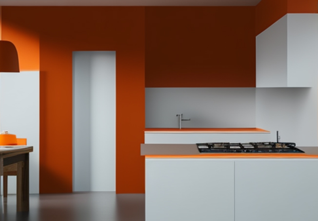 Orange bright emulsion paint for the kitchen walls - Asian Paints