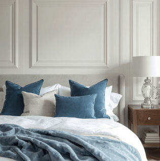 White Butter and Dusty Blue Bedroom Combination