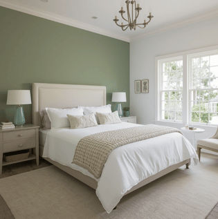 White Butter and Sage Green Bedroom Combination