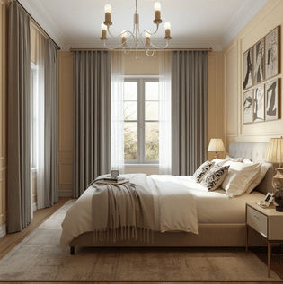 White Butter and Warm Grey Bedroom Combination
