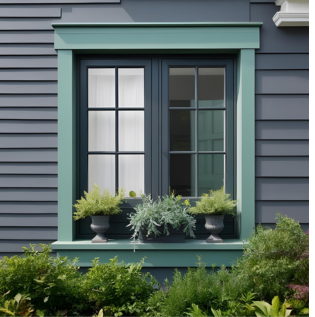 Sage Green and Charcoal Grey Window Frame - Asian Paints