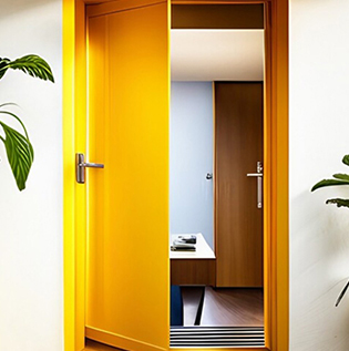 Sunshine yellow wooden door paint colour idea - Asian Paints