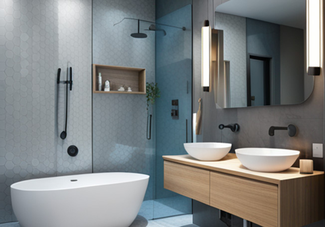 Grey, blue & white bathroom tiles colour combination - Asian Paints