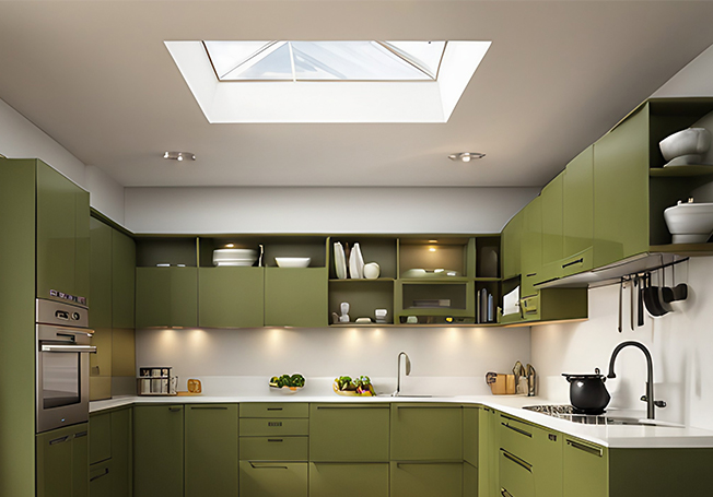 Classy olive green modular kitchen design - Asian Paints
