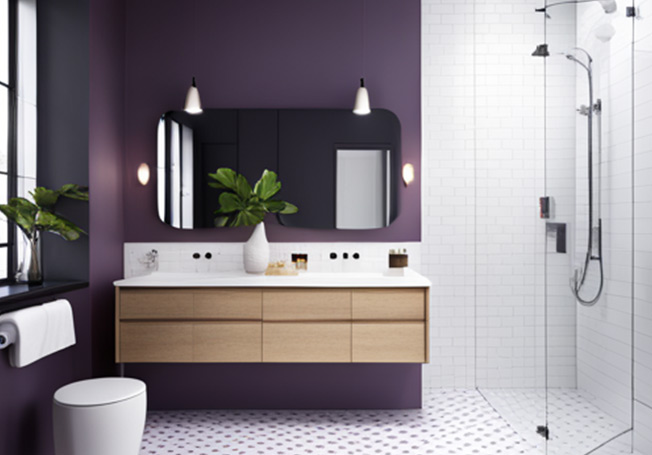 Purple & white bathroom tiles colour combination - Asian Paints