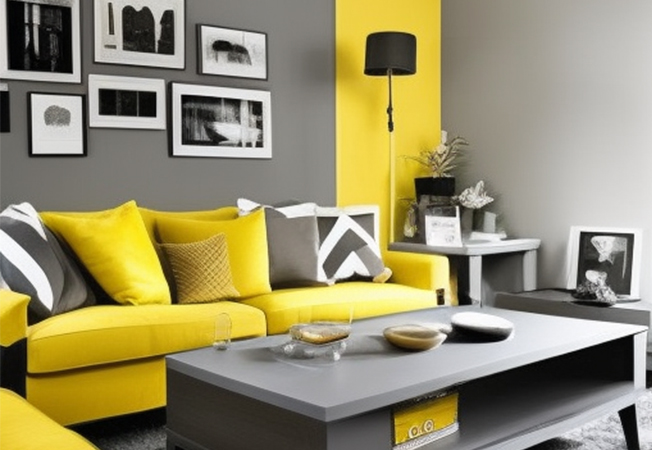 Grey & yellow living room colour combination – Asian Paints