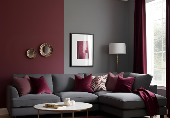 Grey And Burgundy Colour Combination For Wall