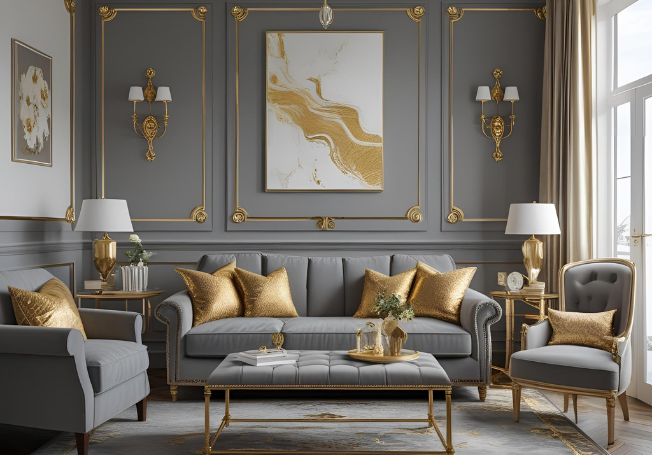 Grey And Gold Colour Combination For Wall