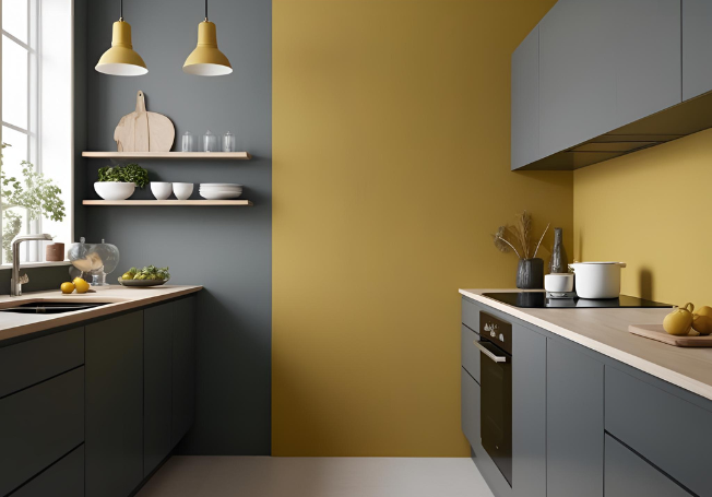 Grey And Mustard Colour Combination For Wall