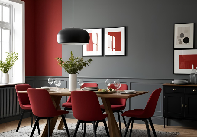 Grey And Red Colour Combination For Wall