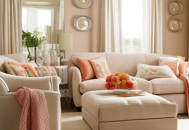 Peach & beige colour interiors for a beautiful living room – Asian Paints