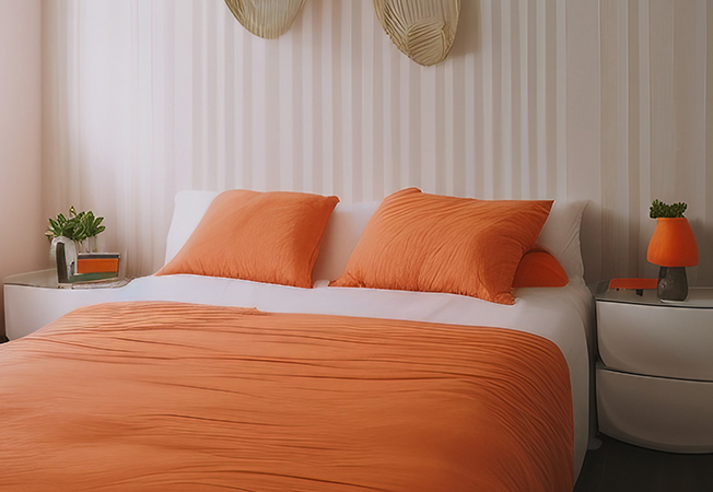 Peach & orange colours for the bedroom interiors – Asian Paints