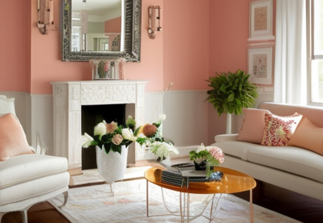 Peach & white colour combination for the living room – Asian Paints