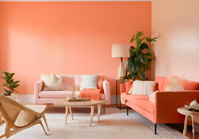 Peach and Coral Wall Combination - Asian Paints