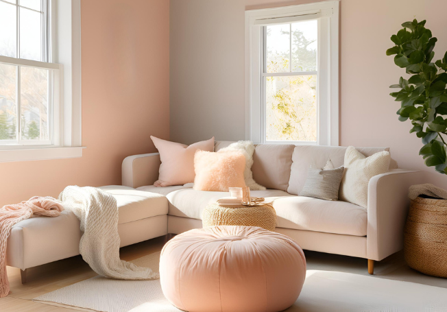 Peach and Grey Wall Combination - Asian Paints