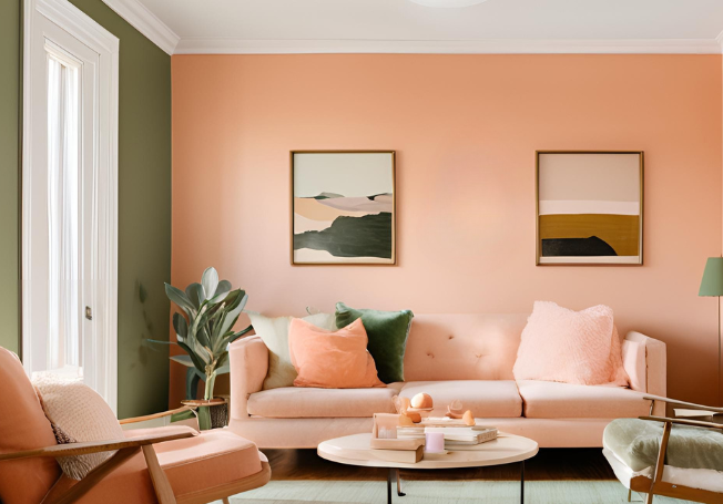 Peach and Olive Green Wall Combination - Asian Paints