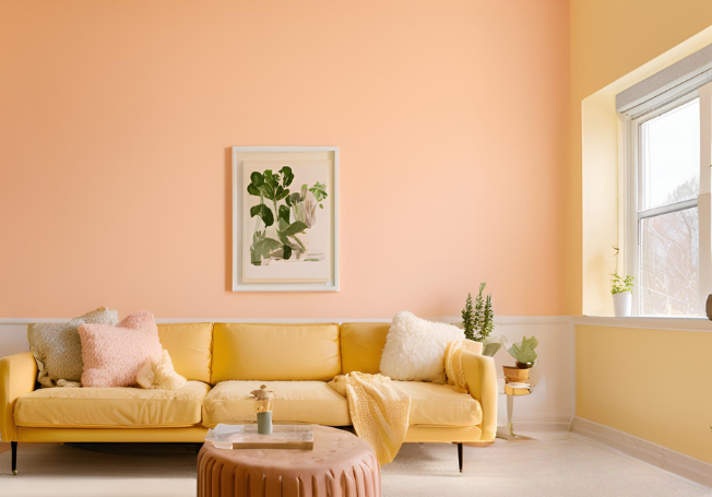 Peach and Soft Yellow Wall Combination - Asian Paints