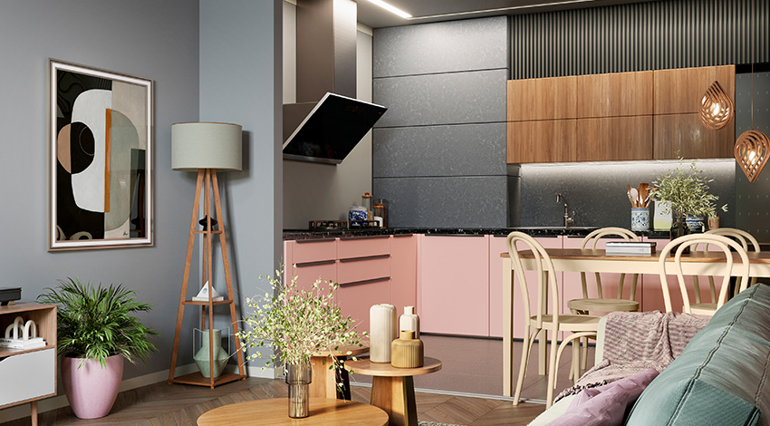 Elegantly-Designed-Kitchen-with-Pastel-Pink-Cabinets