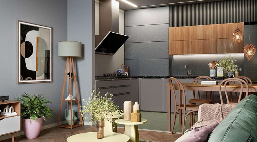 Modular-Kitchen-Design-Idea-with-Grey-Cabinets