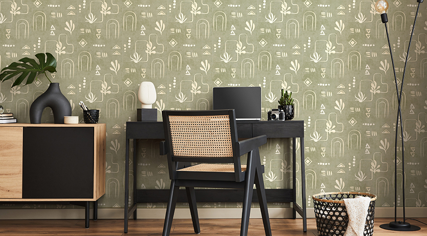Calming-Green-Office-with-Black-Furniture
