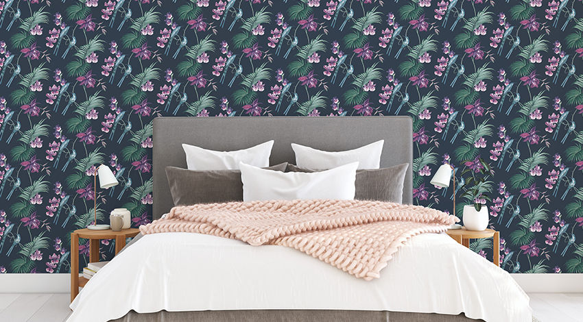 Cosy-Mater-Bedroom-with-Nature-inspired-Wallpaper