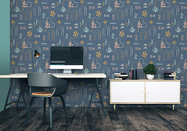 Eclectic-Home-Office-with-Navy-Blue-Statement-Wallpaper-m