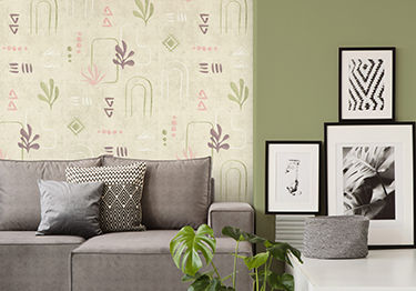 Relaxing Living Room with Delicate Green Wallpaper