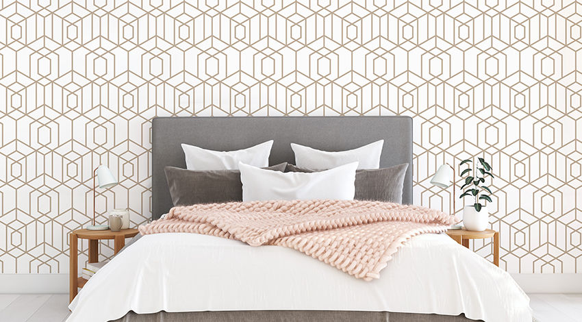 Serene-White-Master-Bedroom-with-Geometric-Wallpaper
