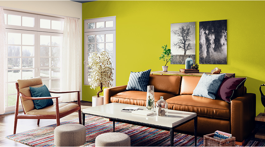 Airy-Living-Room-with-Lime-Green-Accent-Wall