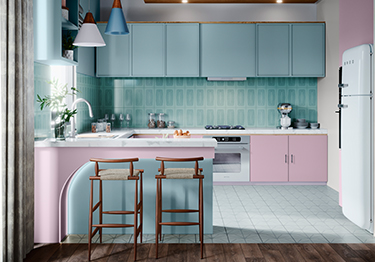 Pastel Kitchen Colour Combination With Wood Finishes M 