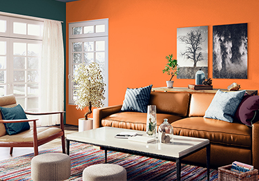 Simple Orange Colour Combination Living Room M 