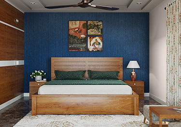 Contemporary Master Bedroom with Blue Textured Wall