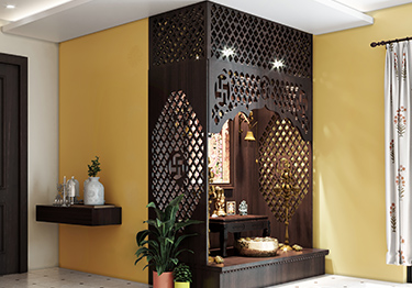 Divine Pooja Room Design Area with Yellow Walls 
